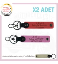 Kadın Sürücüye Hediye, İsim Plaka ve A Rh (-) Kan Grubu Yazılı x2 Anahtarlık, Nar Çiçeği-Pembe-SK