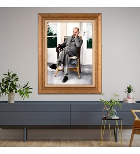Altın Varaklı Çerçeveli Paspartulu Atatürk Tablo DC0861 (Gold)