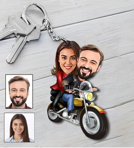 Kişiye Özel Motorcu Sevgili Tasarımlı Karikatür Anahtarlık 21