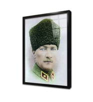 Kalpaklı Atatürk Çerçeveli Cam Tablo