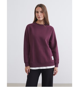 LCW Comfort Mürdüm Bisiklet Yaka Oversize Kadın Kalın Sweatshirt