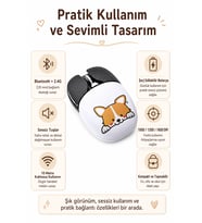 Şarjlı Bluetooth 2.4G Sessiz Kablosuz Mouse Köpek Desenli