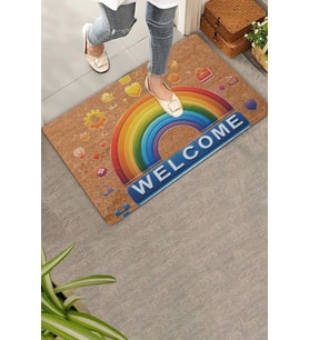 Valerine Life Emojili Gökkuşağı Kaymaz Tabanlı Hoş Geldiniz Welcome Kapı Önü Paspası 45x70cm