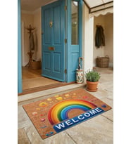 Valerine Life Kapı Önü Paspası 45x70cm Kaymaz Taban Dekoratif iç Dış Mekan Emojili Gökkuşağı