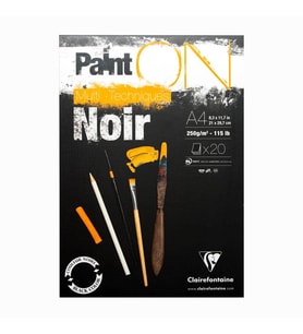 Clairefontaine Paint On Noir Dikişli 250gr 20yp A4 Çok Amaçlı Çizim Blok - Siyah Kağıt