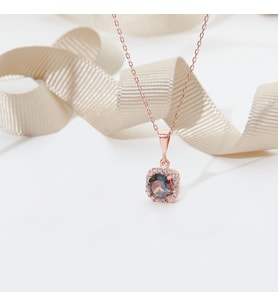 925 Ayar Rose Kaplama Mistik Topaz Taşlı  Fantazi Gümüş Kolye