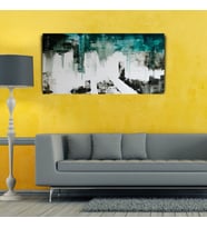 Beyaz ve Petrol Yeşili Soyut Çalışma Kanvas Tablo 60 x 120