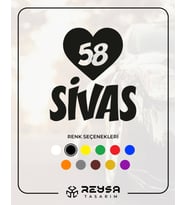 Kalpli 58 Sivas Araba Sticker siyah 20x15 CM (Beyaz)