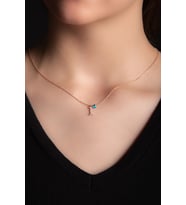 BeyazZirkonTaşlı I Harf Kolye Rose Gümüş AltınKaplama KadınGümüş Kolye 925 Ayar  (Rose-Beyaz)