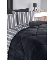 Relax Soft Çift Taraflı Pamuklu Uyku Seti 4 Parça Çift Kişilik Yorgan Takımı (Antrasit)