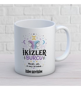 Kişiye Özel İkizler Burcu Tasarımlı İsimli Seramik Kupa Bardak