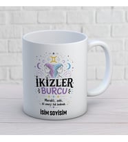Kişiye Özel İkizler Burcu Tasarımlı İsimli Seramik Kupa Bardak