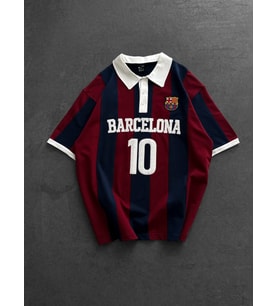 OVERSIZE BARCA YAKALI TİŞÖRT - %100 PAMUK PENYE BARCELONA ÇUBUK T-SHIRT