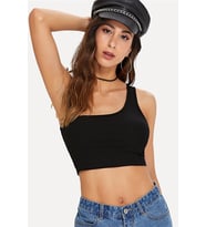 Kadın Siyah Tek Omuz Crop Büstiyer — Beden: S