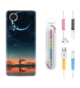 Huawei Nova Y70 Y90 Nova 9 SE  Kılıf Kablo Koruma Spiral Silikon Ay ve Kız 1720