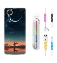 Huawei Nova Y70 Y90 Nova 9 SE  Kılıf Kablo Koruma Spiral Silikon Ay ve Kız 1720