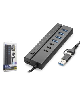 Hadron HDX7062 7 Port Usb Hub 5Gbps 4x Usb-A 3.2 + 3x Usb-C 3.2 7 Port 2in1 Kablolu Çoklayıcı Siyah