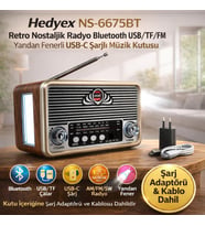 Hedyex NS-6675BT Retro Nostaljik Radyo Bluetooth USB/TF/FM Yandan Fenerli USB-C Şarjlı Müzik Kutusu
