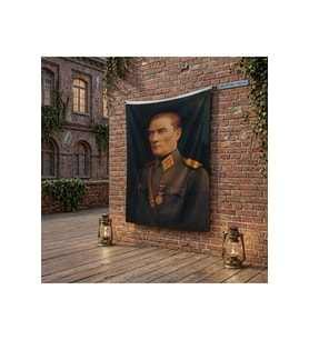 Üniformalı Gazi Mustafa Kemal Atatürk poster Bayrak Raşel Kumaş 100x150 cm ATA9