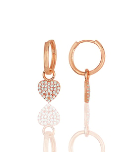 Gümüş rose zirkon taşlı kalp küpe SGTL11946ROSE