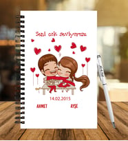 Sevgililer Gününe Özel Ahşap Defter Kalem Hediye Seti 13