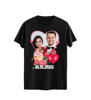 Sevgili ve Eşlere Özel Dijital Baskılı Unisex Tshirt, Günlük Kullanıma Uygun Pamuklu Regular Tshirt (Siyah)