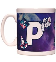P Harfi Uzay Astronot Tasarım Renkli Harfli Kupa Bardak