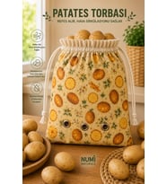 Nefes Alan Patates Saklama Torbası – %100 Pamuklu Büzgülü Patates Depolama Çantası 40x40 cm