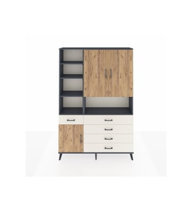 Arges Dolap 8 Raflı 5 Çekmeceli 3 Kapaklı 132x30x195 Antrasit-Çam/Aytaşı