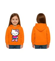 Unisex hello kity  Baskılı Çocuk Swaetshirt  Baskılı Kapüşonlu 3 İplik Şardonlu (Turuncu)