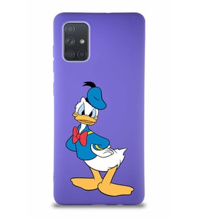 Samsung Galaxy A71 Soft Premier Kapak Donald Duck-D Tasarımlı Silikon Kılıf - Mor (Şeffaf)