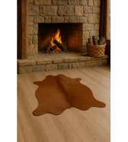 %100 Hakiki Dana Derisi Post Halı – Kahverengi (52x65 cm)
