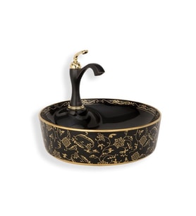 LENA TEZGAHÜSTÜ LAVABO E-4043S (Siyah-Altın)