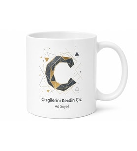 Geometrik Çizgilerle C Harfi Baş Harf Baskılı Şık Kahve Kupası Hediye Bardak