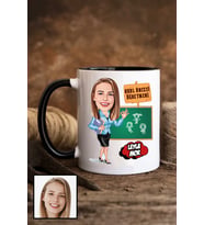 Kadın Okul Öncesi Öğretmenine Hediye Karikatürlü Siyah Kupa Bardak