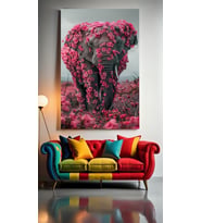 PEMBE ÇİCEKLİ FİL Ev Duvar Salon Güzellik Salonu Ofis Dükkan Dekarasyon Kanvas Tablo (Çok Renkli)
