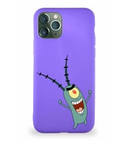 Apple iPhone 11 Pro Soft Premier Kapak Plankton Tasarımlı Silikon Kılıf - Mor (Şeffaf)