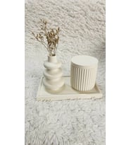 3 lü Kare Tabaklı Bohem Model Vazo ve Kapaklı Obje Dekorasyon Set