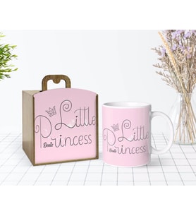 BK Gift Kişiye Özel Ahşap Kutuda Küçük Prenses Tasarımlı Beyaz Kupa Bardak-1