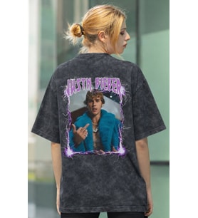 Justin Bieber Şarkıcı Sırt Baskılı Unisex Oversize Eskitme Yıkamalı Tişört