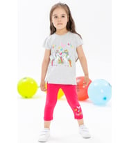 Breeze Kız Çocuk Kapri Taytlı Takım Unicorn Baskılı 1.5-5 Yaş, Açık Gri Melanj