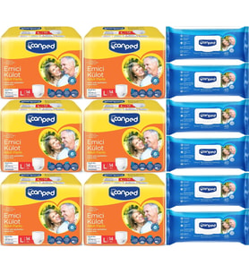Canped Emici Külot Pants Hasta Yetişkin Bezi L - Büyük - Large 14 Adet- Temizleme Havlusu (12Li Set)
