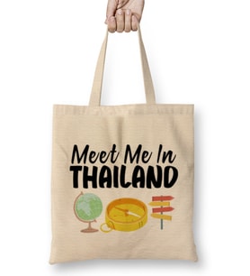 Funny Travel Thailand Gift Design Lover-Trippin Wanderlust Journey Adventurer Vacation Bez Çanta Uzun Saplı