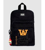 Siyah Vintage Baskılı Keten Unisex Sırt Çantası
