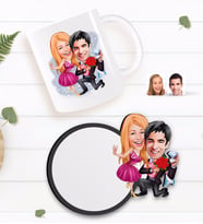BK Gift Kişiye Özel Sevgililer Karikatürlü Beyaz Kupa ve Ahşap Bardak Altlığı Hediye Seti-9