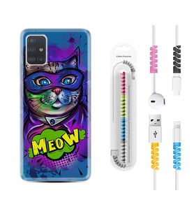Samsung a71 A72 A73 A7 A9 2018 C7 C9 Kılıf Kablo Koruma Spiral Silikon Super Meow 1715