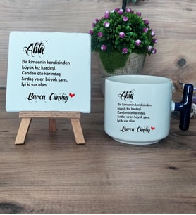 Ablaya Hediye Seti Kupa Bardak T Kulplu ve Dekoratif Taş Ablaya Doğum Günü Hediyesi (Model 2)