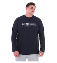 Erkek 115-155 Kilo Arası İçin Uygun Uzun Kol Bisiklet Yaka Mevsimlik Baskılı İnce Sweatshirt (Lacivert)