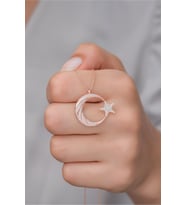 925 Ayar Gümüş Rose Zirkon Taşlı Ayyıldız Kolye