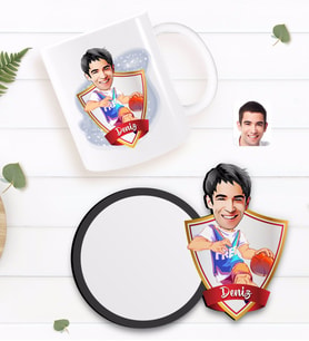 BK Gift Kişiye Özel Erkek Basketbolcu Karikatürlü Beyaz Kupa ve Ahşap Bardak Altlığı Hediye Seti-2